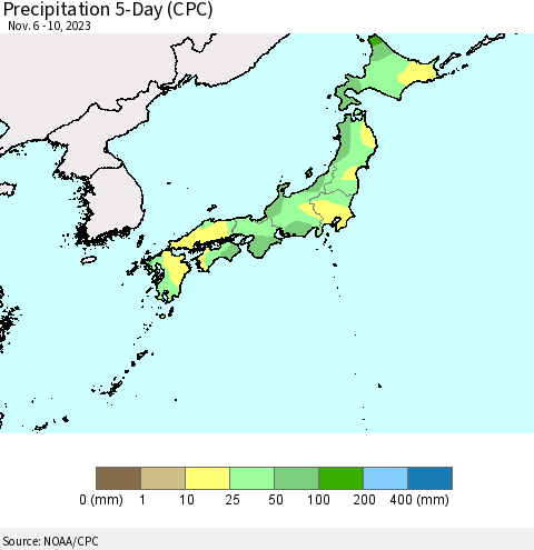 Japan Precipitation 5-Day (CPC) Thematic Map For 11/6/2023 - 11/10/2023