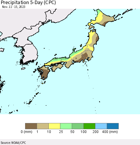 Japan Precipitation 5-Day (CPC) Thematic Map For 11/11/2023 - 11/15/2023