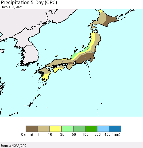Japan Precipitation 5-Day (CPC) Thematic Map For 12/1/2023 - 12/5/2023