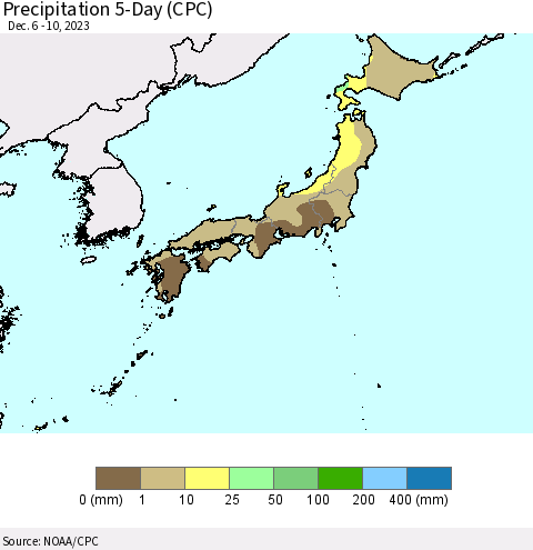 Japan Precipitation 5-Day (CPC) Thematic Map For 12/6/2023 - 12/10/2023