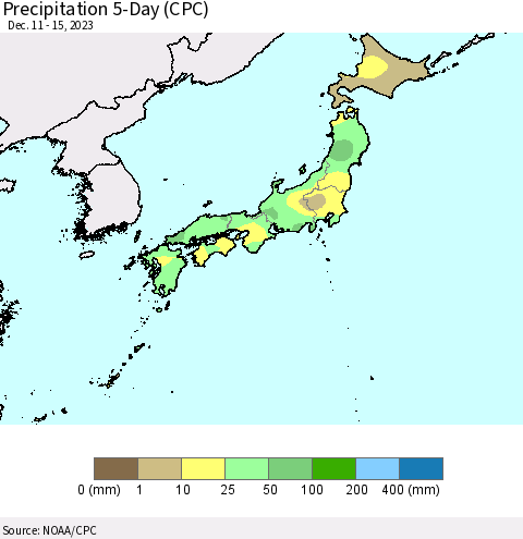 Japan Precipitation 5-Day (CPC) Thematic Map For 12/11/2023 - 12/15/2023