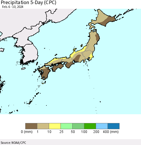 Japan Precipitation 5-Day (CPC) Thematic Map For 2/6/2024 - 2/10/2024