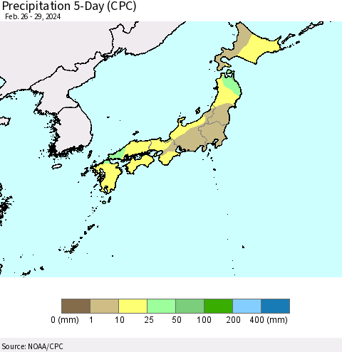 Japan Precipitation 5-Day (CPC) Thematic Map For 2/26/2024 - 2/29/2024