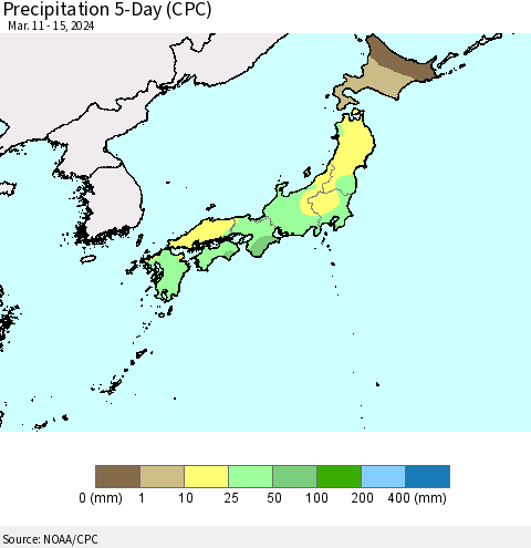 Japan Precipitation 5-Day (CPC) Thematic Map For 3/11/2024 - 3/15/2024