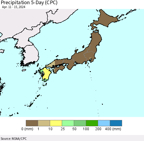 Japan Precipitation 5-Day (CPC) Thematic Map For 4/11/2024 - 4/15/2024