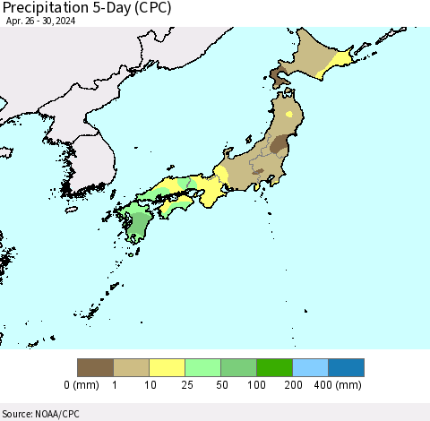 Japan Precipitation 5-Day (CPC) Thematic Map For 4/26/2024 - 4/30/2024