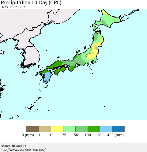 Japan Precipitation 10-Day (CPC) Thematic Map For 5/11/2021 - 5/20/2021