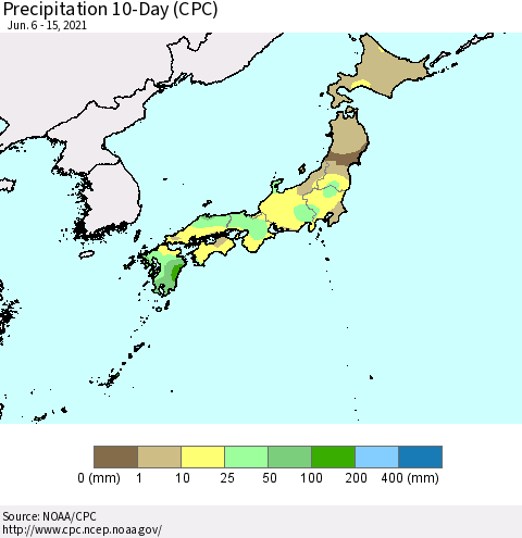 Japan Precipitation 10-Day (CPC) Thematic Map For 6/6/2021 - 6/15/2021