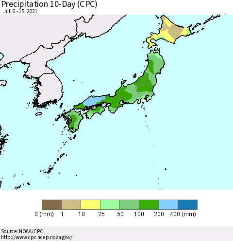 Japan Precipitation 10-Day (CPC) Thematic Map For 7/6/2021 - 7/15/2021
