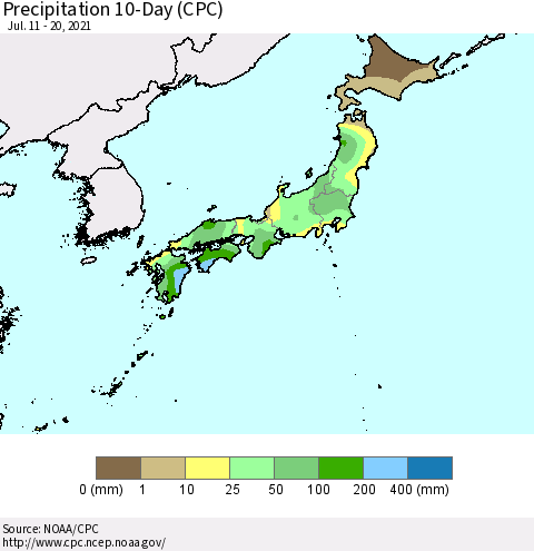 Japan Precipitation 10-Day (CPC) Thematic Map For 7/11/2021 - 7/20/2021