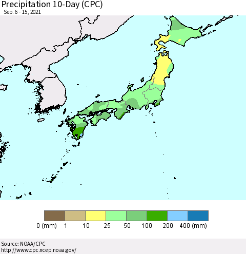 Japan Precipitation 10-Day (CPC) Thematic Map For 9/6/2021 - 9/15/2021