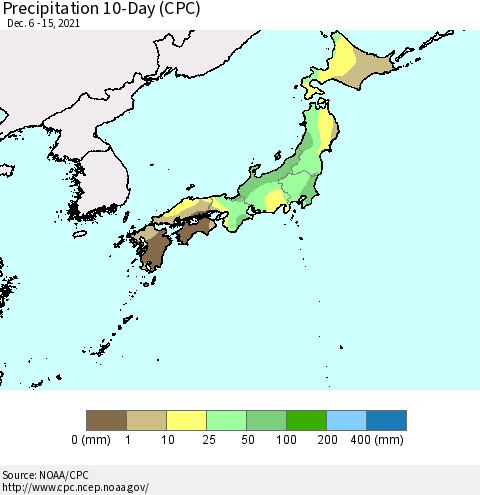 Japan Precipitation 10-Day (CPC) Thematic Map For 12/6/2021 - 12/15/2021