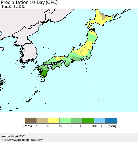 Japan Precipitation 10-Day (CPC) Thematic Map For 3/21/2022 - 3/31/2022