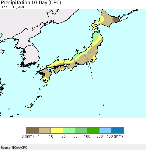 Japan Precipitation 10-Day (CPC) Thematic Map For 2/6/2024 - 2/15/2024