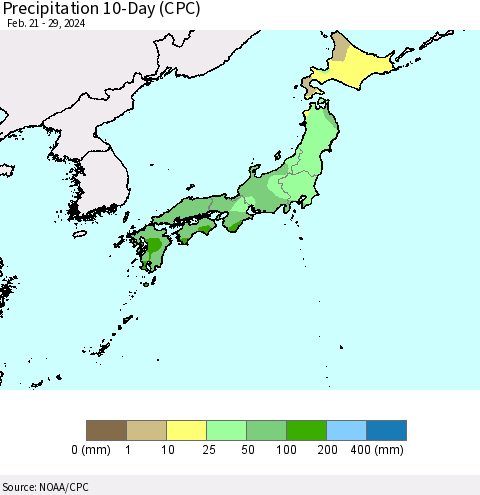 Japan Precipitation 10-Day (CPC) Thematic Map For 2/21/2024 - 2/29/2024