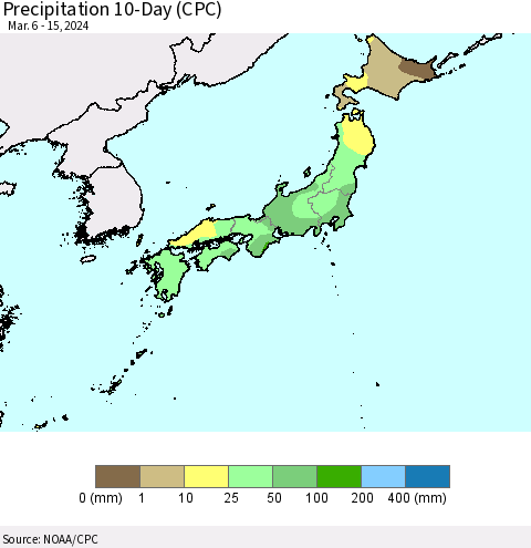 Japan Precipitation 10-Day (CPC) Thematic Map For 3/6/2024 - 3/15/2024