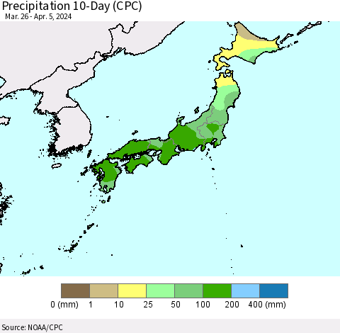 Japan Precipitation 10-Day (CPC) Thematic Map For 3/26/2024 - 4/5/2024