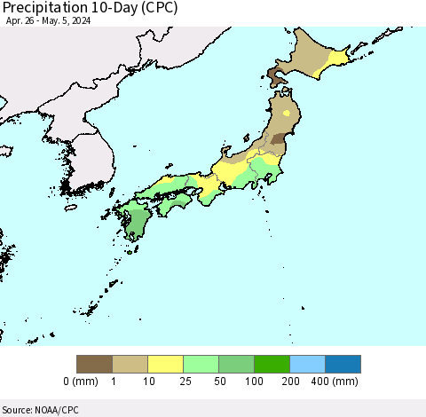 Japan Precipitation 10-Day (CPC) Thematic Map For 4/26/2024 - 5/5/2024