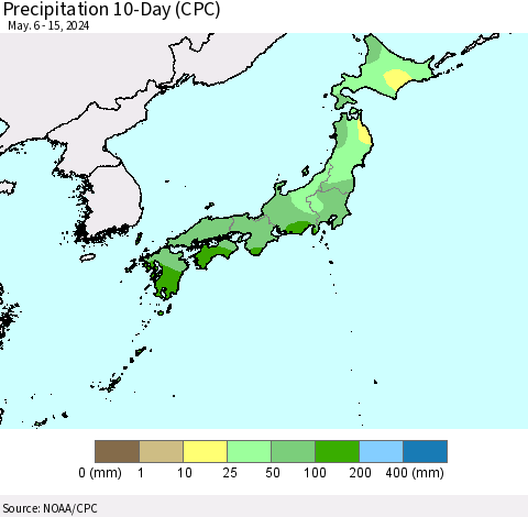 Japan Precipitation 10-Day (CPC) Thematic Map For 5/6/2024 - 5/15/2024