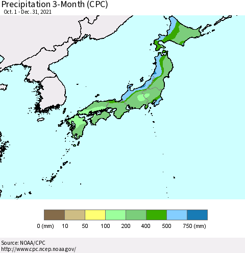Japan Precipitation 3-Month (CPC) Thematic Map For 10/1/2021 - 12/31/2021