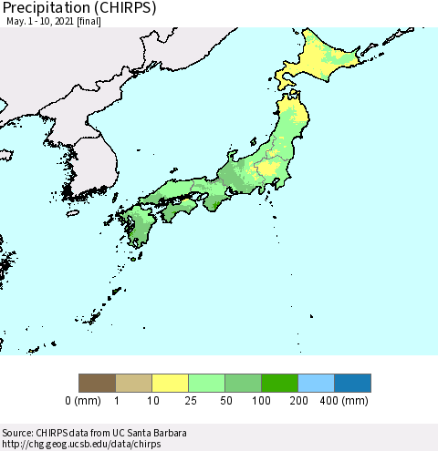 Japan Precipitation (CHIRPS) Thematic Map For 5/1/2021 - 5/10/2021