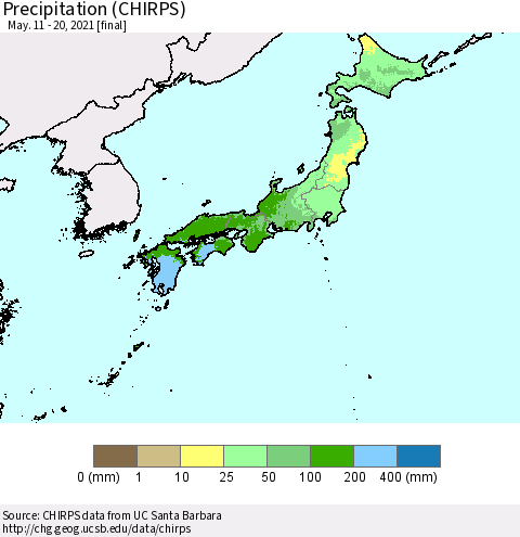Japan Precipitation (CHIRPS) Thematic Map For 5/11/2021 - 5/20/2021