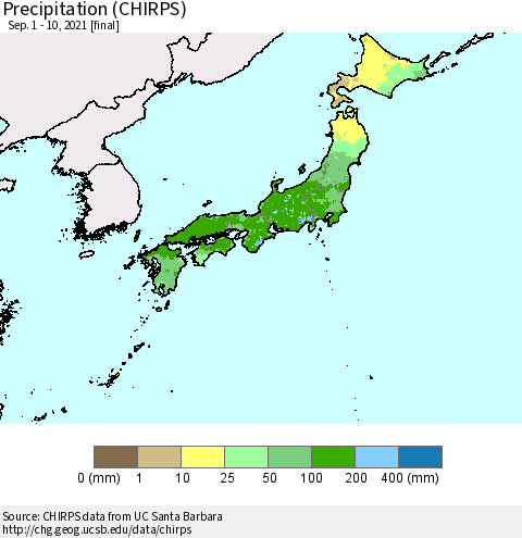 Japan Precipitation (CHIRPS) Thematic Map For 9/1/2021 - 9/10/2021