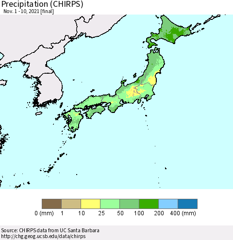 Japan Precipitation (CHIRPS) Thematic Map For 11/1/2021 - 11/10/2021