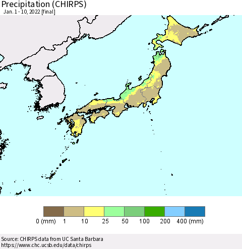 Japan Precipitation (CHIRPS) Thematic Map For 1/1/2022 - 1/10/2022
