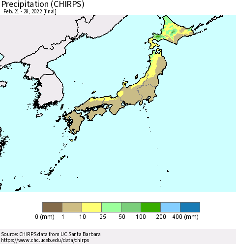 Japan Precipitation (CHIRPS) Thematic Map For 2/21/2022 - 2/28/2022