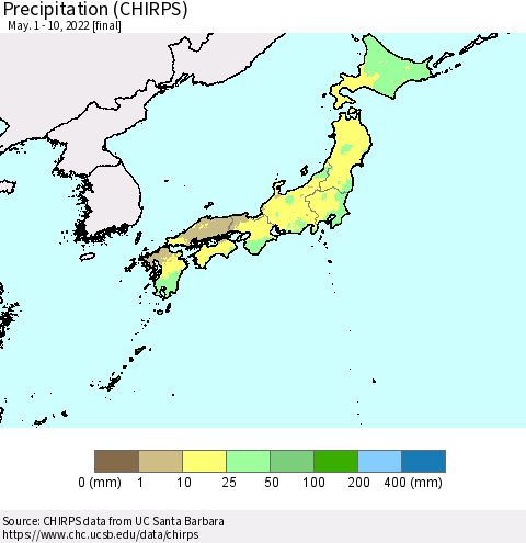 Japan Precipitation (CHIRPS) Thematic Map For 5/1/2022 - 5/10/2022