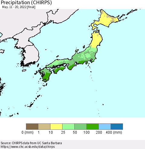 Japan Precipitation (CHIRPS) Thematic Map For 5/11/2022 - 5/20/2022