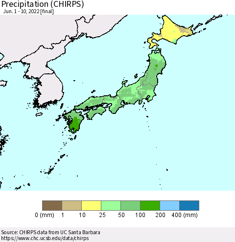 Japan Precipitation (CHIRPS) Thematic Map For 6/1/2022 - 6/10/2022