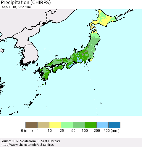 Japan Precipitation (CHIRPS) Thematic Map For 9/1/2022 - 9/10/2022