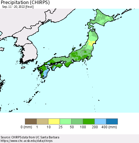 Japan Precipitation (CHIRPS) Thematic Map For 9/11/2022 - 9/20/2022
