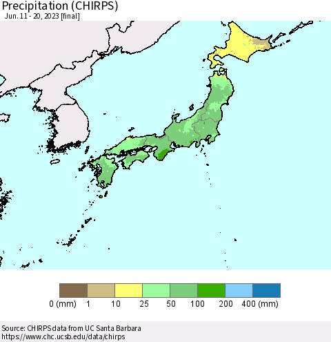 Japan Precipitation (CHIRPS) Thematic Map For 6/11/2023 - 6/20/2023