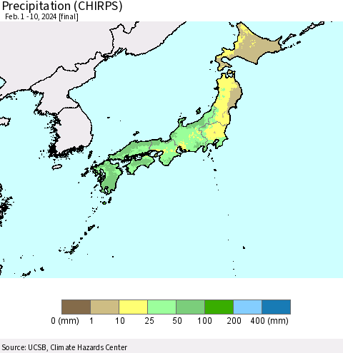 Japan Precipitation (CHIRPS) Thematic Map For 2/1/2024 - 2/10/2024