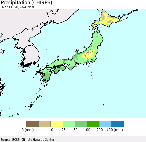 Japan Precipitation (CHIRPS) Thematic Map For 3/11/2024 - 3/20/2024