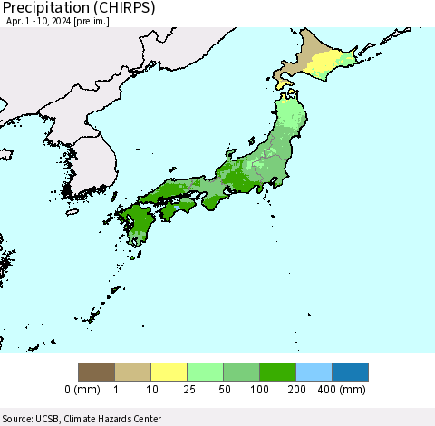 Japan Precipitation (CHIRPS) Thematic Map For 4/1/2024 - 4/10/2024