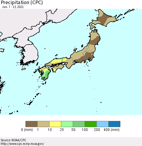 Japan Precipitation (CPC) Thematic Map For 6/7/2021 - 6/13/2021