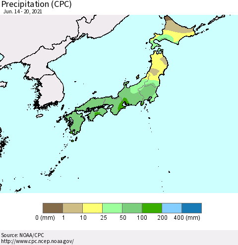 Japan Precipitation (CPC) Thematic Map For 6/14/2021 - 6/20/2021