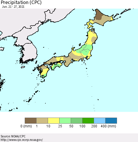 Japan Precipitation (CPC) Thematic Map For 6/21/2021 - 6/27/2021