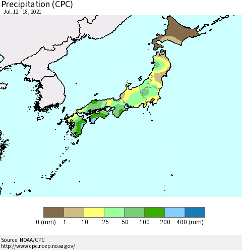 Japan Precipitation (CPC) Thematic Map For 7/12/2021 - 7/18/2021