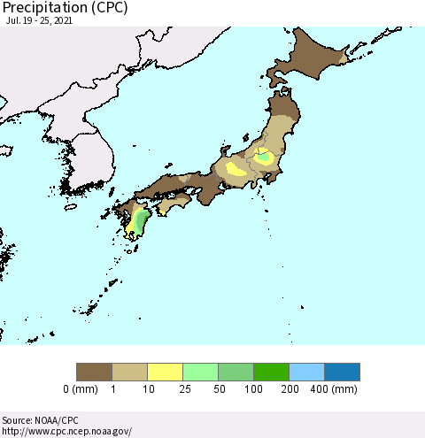 Japan Precipitation (CPC) Thematic Map For 7/19/2021 - 7/25/2021