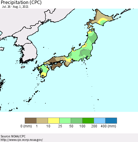 Japan Precipitation (CPC) Thematic Map For 7/26/2021 - 8/1/2021