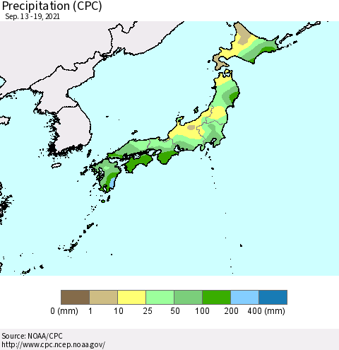 Japan Precipitation (CPC) Thematic Map For 9/13/2021 - 9/19/2021