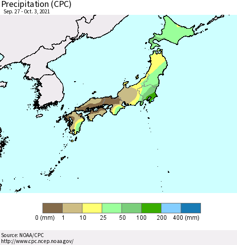 Japan Precipitation (CPC) Thematic Map For 9/27/2021 - 10/3/2021
