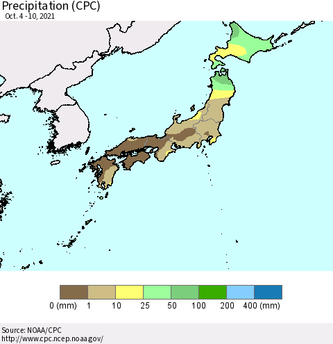 Japan Precipitation (CPC) Thematic Map For 10/4/2021 - 10/10/2021