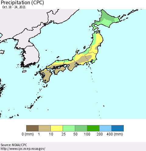 Japan Precipitation (CPC) Thematic Map For 10/18/2021 - 10/24/2021