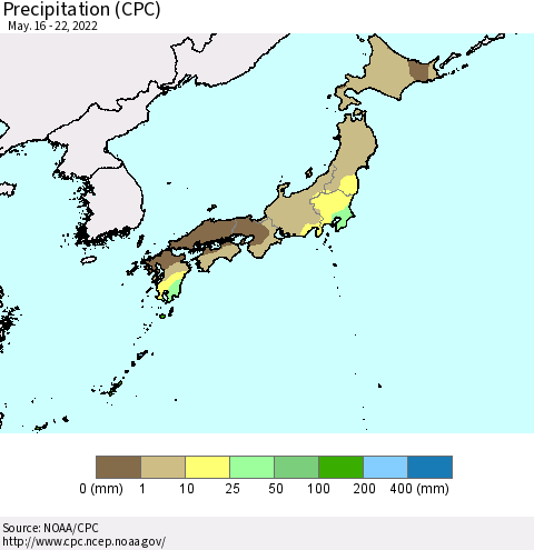 Japan Precipitation (CPC) Thematic Map For 5/16/2022 - 5/22/2022